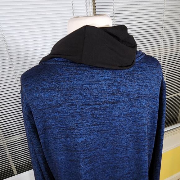 Ali Miles Large $84 Blue Black Heather Cowl Neck Wrap Asymmetric Tunic Knit Top - Picture 5 of 8